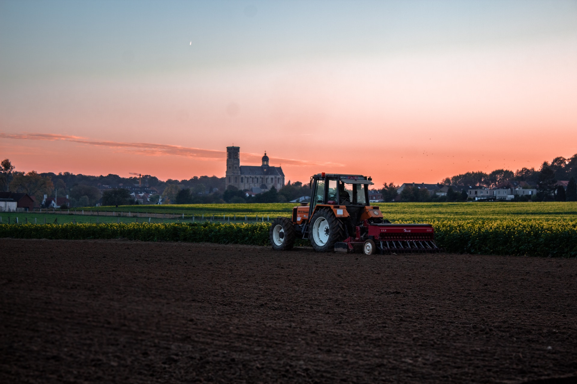 tractor at dusk